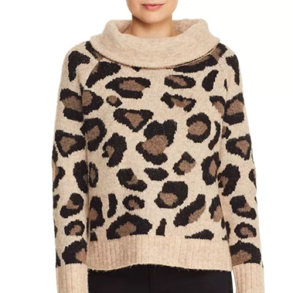 Aqua Leopard Cowl-Neck Sweater